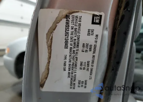 2002 Buick Century Custom из США, поврежденный, VIN 2G4WS52J621248408